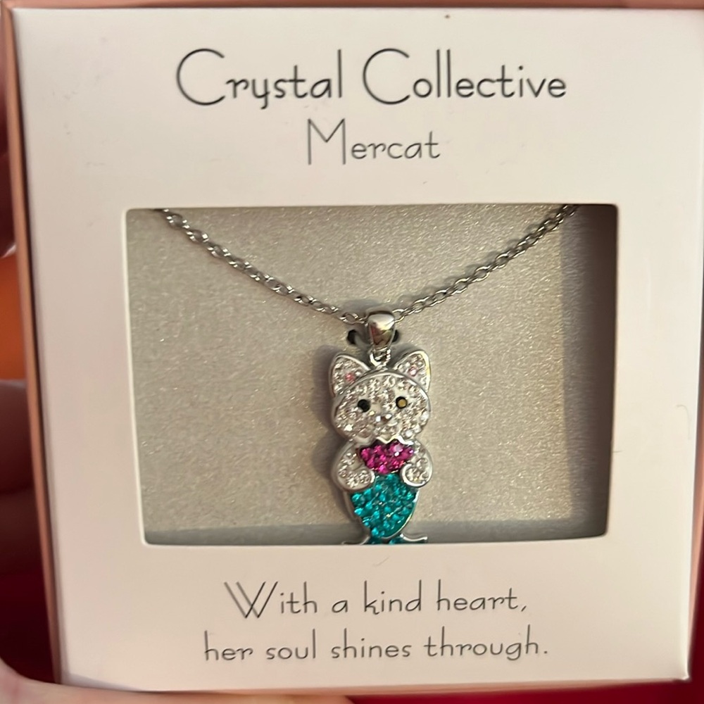 Crystal Collective Silver Plated Crystal Mermaid Cat Pendant